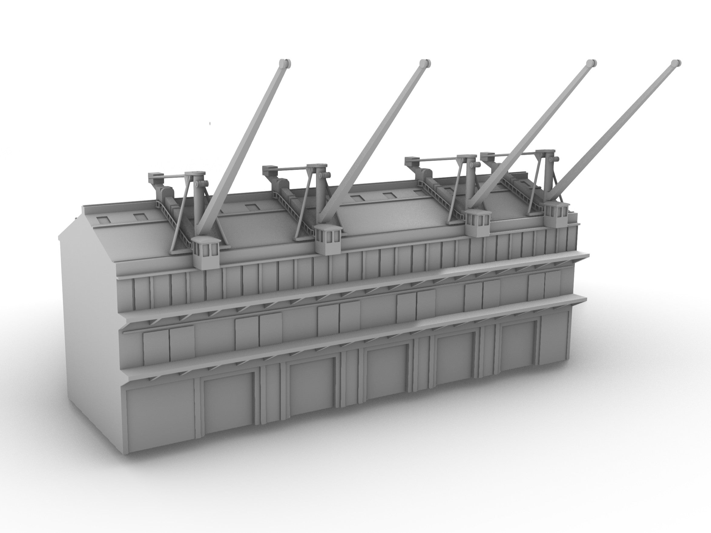 Dock quay section and three storey warehouse