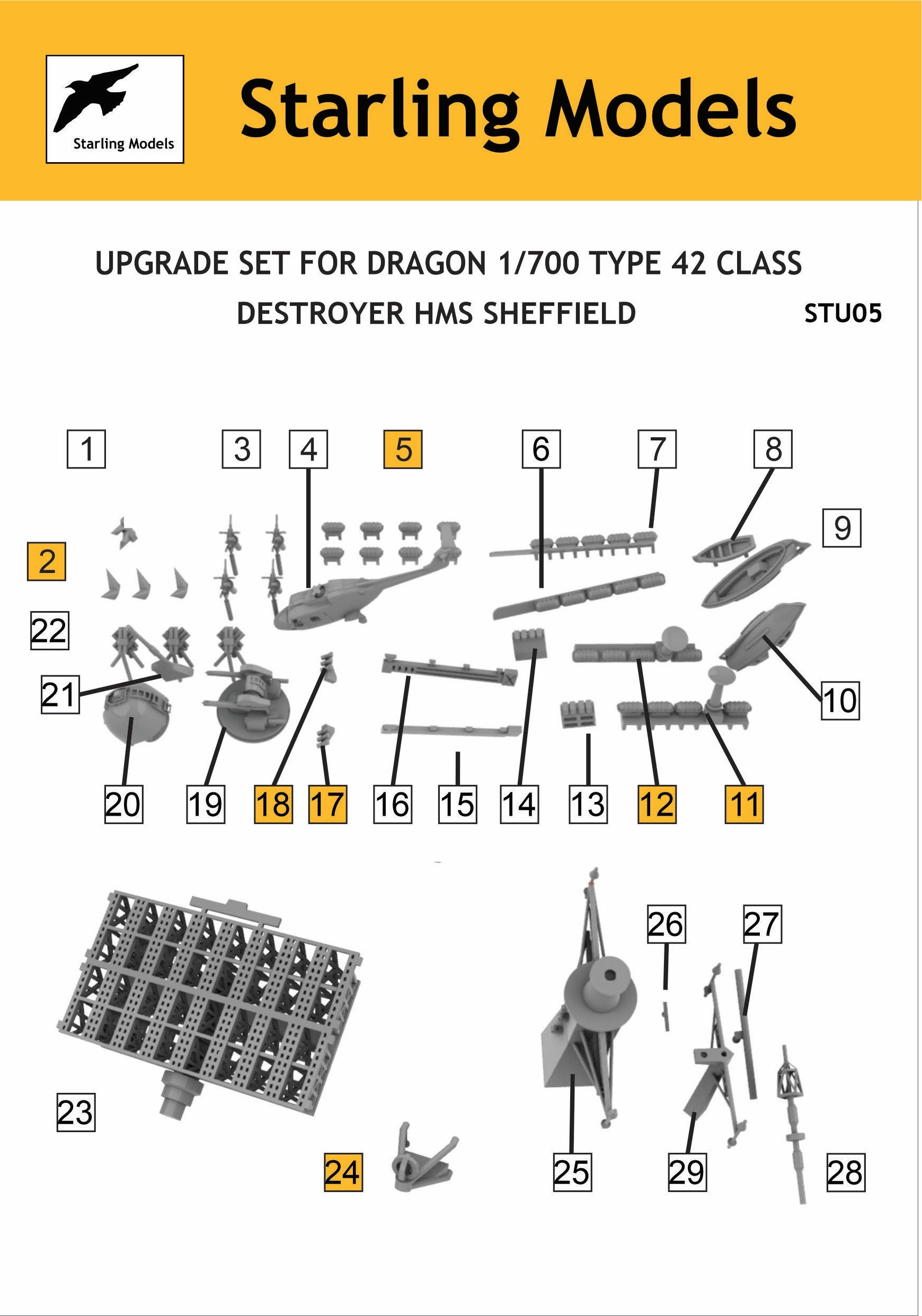 Upgrade set for Dragon 1/700 Type 42 destroyer Batch 1 HMS Sheffield
