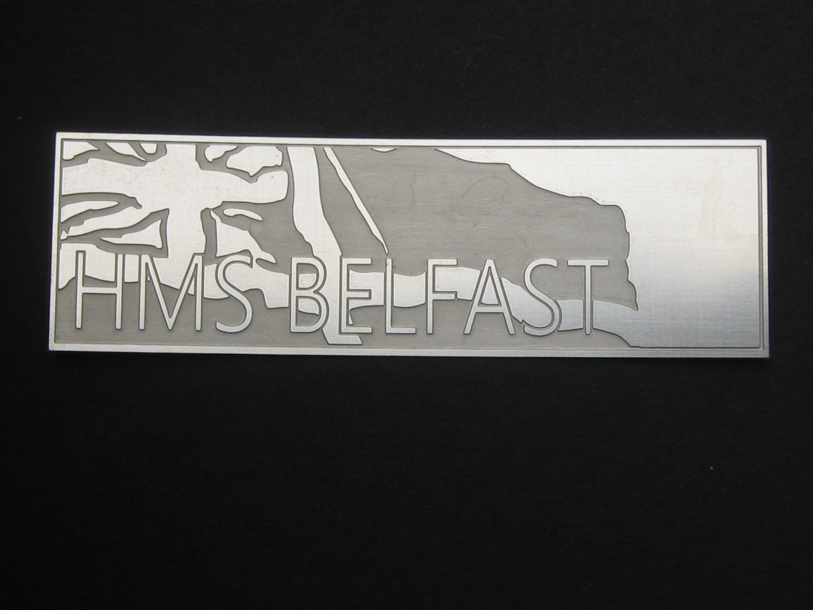 HMS Belfast nameplate